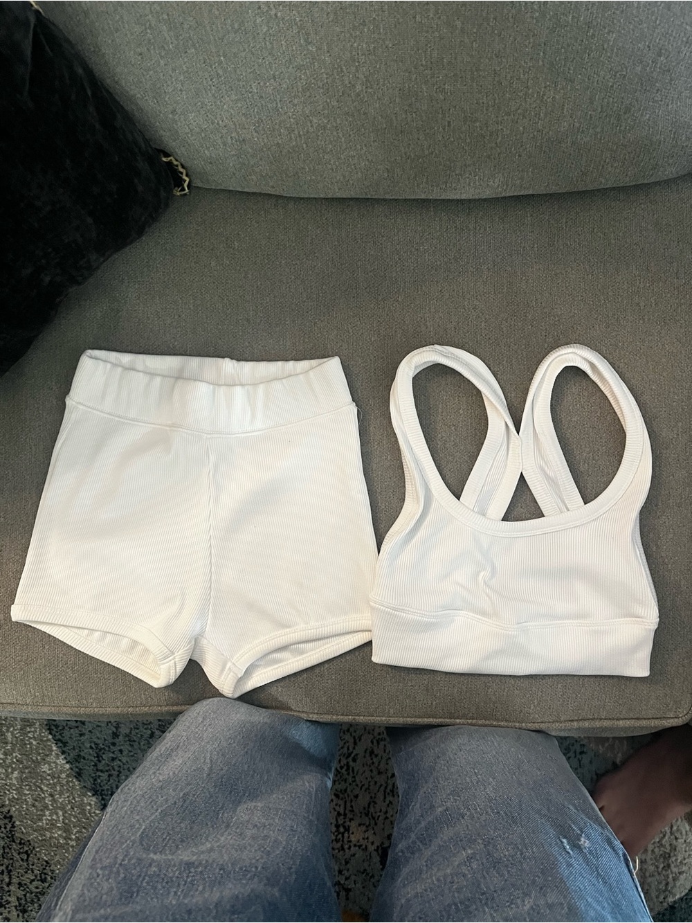 ZARA White Ribbed Crop Top & High-Waist Shorts